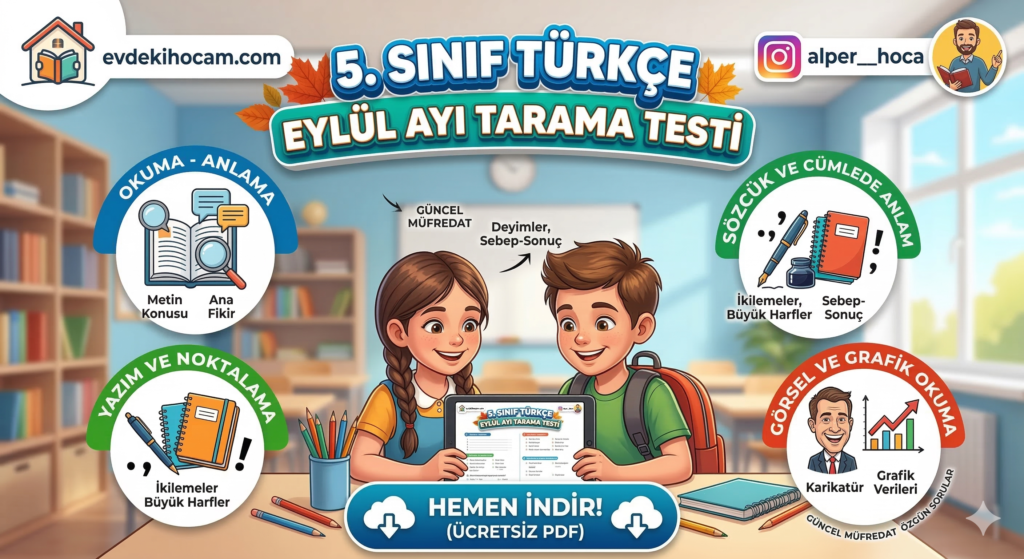 5. Sınıf Türkçe 1.Deneme Testi (PDF İndir)