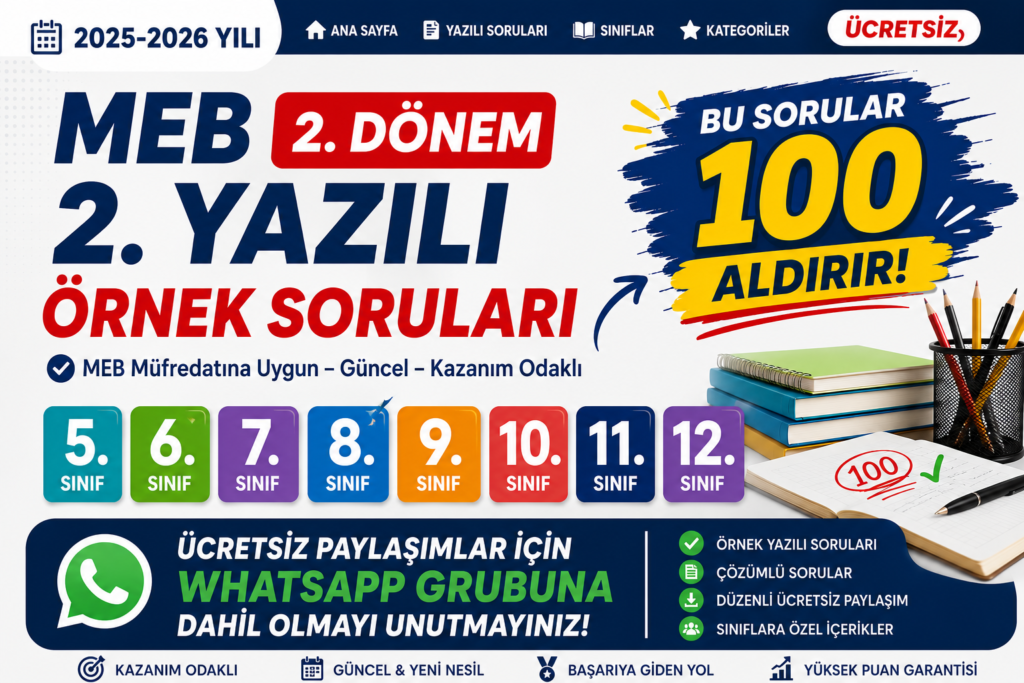 MEB 2. Dönem 2. Yazılı Örnek Soruları